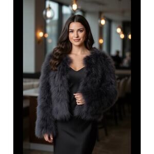 Chelsea 28 Black Turkey Feather Crop Jacket Small
